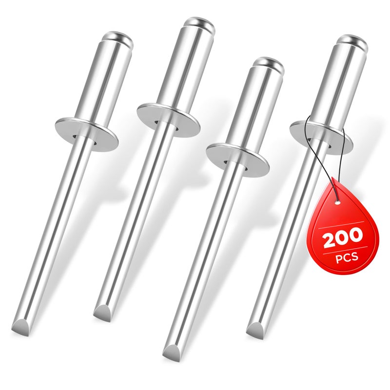 WORKPRO 200Pcs Aluminum Blind Rivets, 3/16"" x 1/2"" Pop Rivets Assortment, Aluminum Grip and Steel Mandrel, for Metal, Marine Boat, Automotive, Railway, and Duct Work- Pack of 200, Silver - Image 1